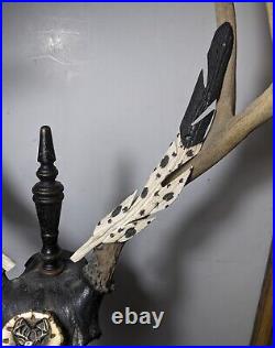 Vintage Fireplace Tools Set Hand Carved Antlers Southwestern Art Cast Iron