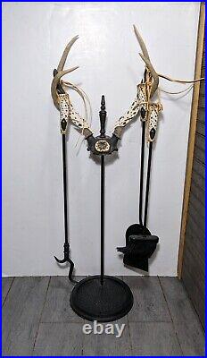 Vintage Fireplace Tools Set Hand Carved Antlers Southwestern New Mexico Art