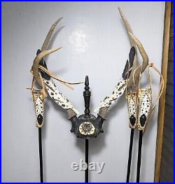 Vintage Fireplace Tools Set Hand Carved Antlers Southwestern New Mexico Art