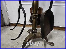 Vintage Fireplace Tools Set Iron Wood Brass Danish Modern 3pc Eagle Bird