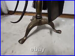 Vintage Fireplace Tools Set Iron Wood Brass Danish Modern 3pc Eagle Bird