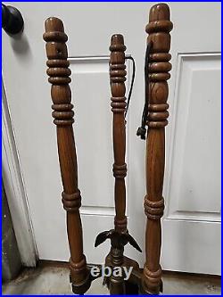 Vintage Fireplace Tools Set Iron Wood Brass Danish Modern 3pc Eagle Bird