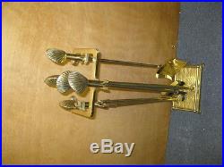 Vintage Fireplace Tools set with Stand Brass 4 pc set Poker Broom Tongs Dust Pan
