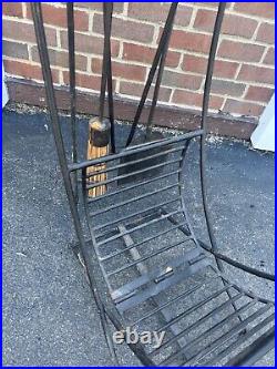 Vintage Fireplace tools set firewood storage Basket With Poker Broom Shovel Tongs