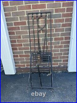 Vintage Fireplace tools set firewood storage Basket With Poker Broom Shovel Tongs