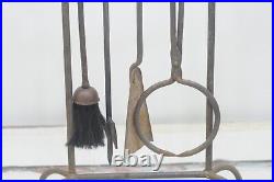 Vintage Forged Iron Fireplace Tools 32.75 Stand Broom Poker Shovel Log Lifter