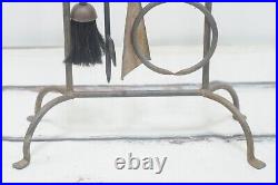 Vintage Forged Iron Fireplace Tools 32.75 Stand Broom Poker Shovel Log Lifter