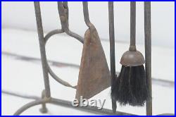 Vintage Forged Iron Fireplace Tools 32.75 Stand Broom Poker Shovel Log Lifter