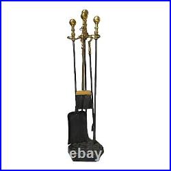 Vintage Four Piece Cast Iron with Brass Handles Fireplace Tool Set