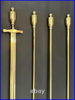 Vintage Four-Piece Heavy Solid Brass Fireplace Fire Tool Set with Stand, 33 T
