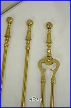 Vintage French Art Deco Style Mid Century Brass 4 Piece Fireplace Tool Set