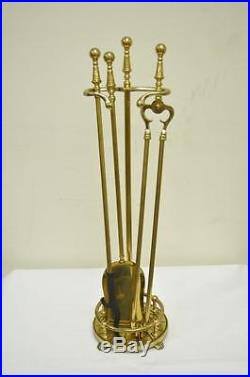 Vintage French Art Deco Style Mid Century Brass 4 Piece Fireplace Tool Set