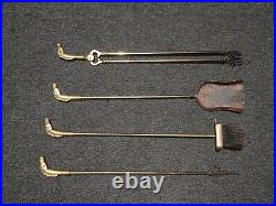 Vintage French Country Brass Fireplace Tool Set W Horses Head Handles