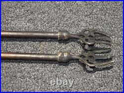 Vintage French Country Brass Fireplace Tool Set W Horses Head Handles