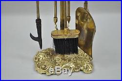 Vintage French Louis XV Rococo Style Brass Fireplace Mantel Tool Set andirons