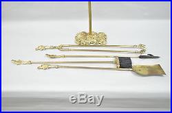 Vintage French Louis XV Rococo Style Brass Fireplace Mantel Tool Set andirons