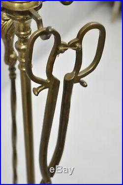 Vintage French Louis XV Victorian Style Brass Fireplace Mantel Tool Set