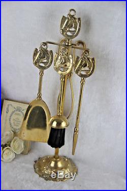 Vintage French equestrian horses Fireplace tool set brass 1960/1970