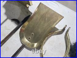 Vintage Gold Brass Fireplace Tools Poker Shovel Broom Tongs Stand