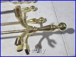 Vintage Gold Brass Fireplace Tools Poker Shovel Broom Tongs Stand