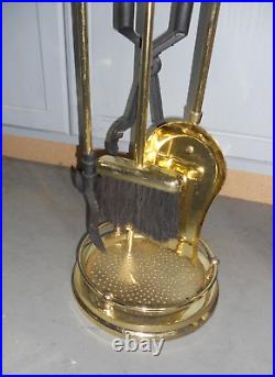 Vintage Gold Solid Brass Fireplace Tool Set 5 Piece Stand Fire Poker Shovel