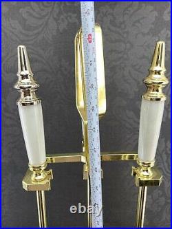 Vintage Gold White Marble Fireplace Set 4 Piece Tools Poker Brush Shovel MCM