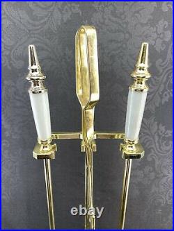 Vintage Gold White Marble Fireplace Set 4 Piece Tools Poker Brush Shovel MCM