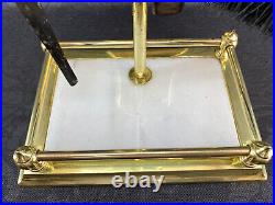 Vintage Gold White Marble Fireplace Set 4 Piece Tools Poker Brush Shovel MCM