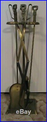 Vintage'HAMMERED' Brass Fireplace Tools Fireplace Tool Set Ornate Stand 5 Piece