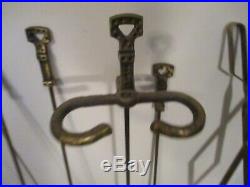 Vintage'HAMMERED' Brass Fireplace Tools Fireplace Tool Set Ornate Stand 5 Piece