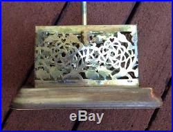 Vintage HEAVY Brass Fireplace Tool Set BEAUTIFUL Filigree Box Base