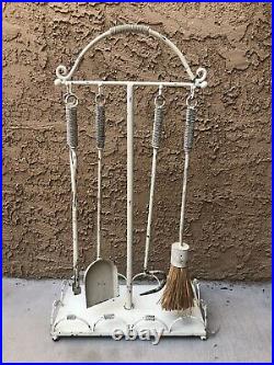 Vintage HEAVY Cast Iron White Cottage Cabin Rustic Shabby Fireplace Tool SET