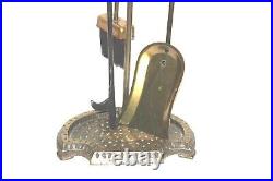 Vintage Hammered Heavy Cast Iron Brass Fireplace 4 Piece Tool Set Peerless 867
