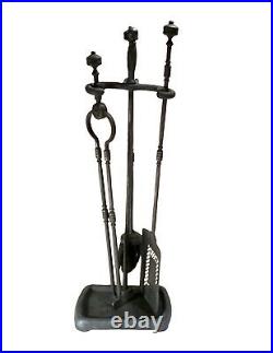 Vintage Hand Wrought Iron Fancy Art Twist Scroll Fireplace Fire Place Tools Set