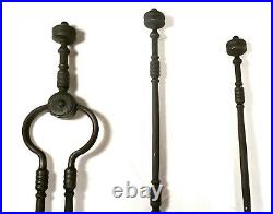 Vintage Hand Wrought Iron Fancy Art Twist Scroll Fireplace Fire Place Tools Set