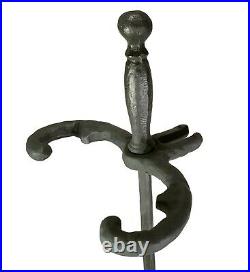 Vintage Hand Wrought Iron Fancy Art Twist Scroll Fireplace Fire Place Tools Set