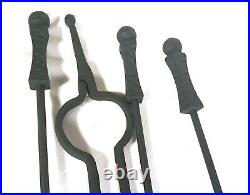 Vintage Hand Wrought Iron Hammered Gothic Fireplace Fire Place Tools Set