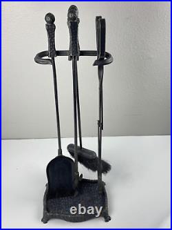 Vintage Hand Wrought Iron Hammered Gothic Fireplace Fire Place Tools Set of 5