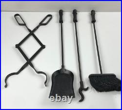 Vintage Hand Wrought Iron Hammered Gothic Fireplace Fire Place Tools Set of 5