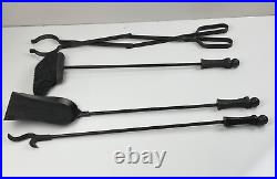 Vintage Hand Wrought Iron Hammered Gothic Fireplace Fire Place Tools Set of 5