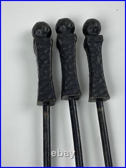 Vintage Hand Wrought Iron Hammered Gothic Fireplace Fire Place Tools Set of 5