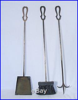 Vintage Hand Wrought Iron Rustic Ranch Style Fireplace Fire Place Tools Set