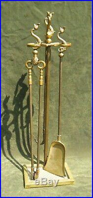 Vintage Harvin Brass Fireplace Tool Set Dolphin Virginia Metalcrafters
