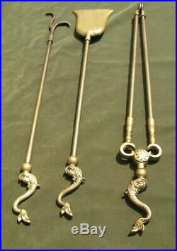 Vintage Harvin Brass Fireplace Tool Set Dolphin Virginia Metalcrafters