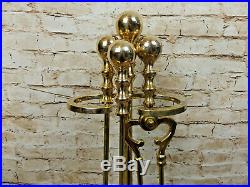 Vintage Heavy Brass Fireplace Tool Set Ornate Stand With 4 Tools