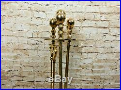 Vintage Heavy Brass Fireplace Tool Set Ornate Stand With 4 Tools