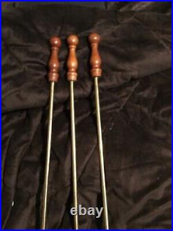 Vintage Heavy Brass with wood handles Fireplace Tool Set Poker Shovel & Broom