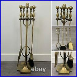 Vintage Heavy Duty Antiqued Gold Metal Fireplace Tool Set 4 Pieces 30 Tall