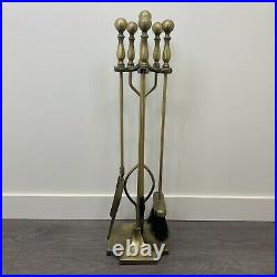 Vintage Heavy Duty Antiqued Gold Metal Fireplace Tool Set 4 Pieces 30 Tall