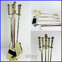 Vintage Heavy Duty Brass Fireplace Tool Set 4 Pieces 32 Tall With Lighter